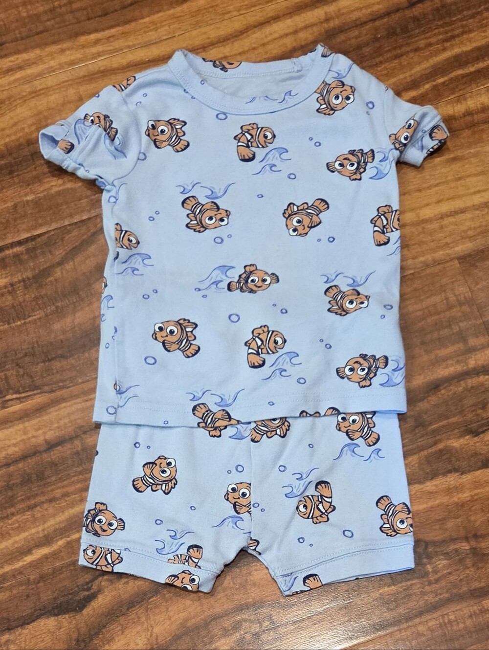 GAP Baby X Disney EUC 12-18 Light Blue Nemo Print Shorts Pj Set